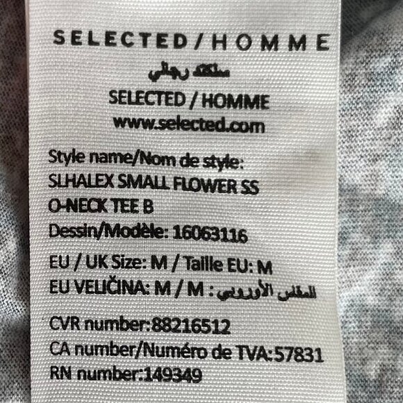 Selected Homme SLHALEX Small Flowers SS Crew Nk T Shirt Blue Wht Brown Sz M NWOT - Picture 9 of 11